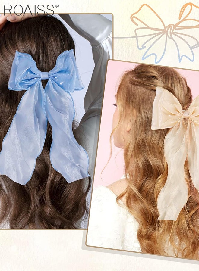 roaiss 5 Pcs Sweet Chiffon Bow Hair Clips Girls Shining Satin Bowknot Hair Clips Soft Solid Color Bowknot Hairpins Ribbon Bow Barrette Hairpin Grip Ponytail Clip Headwear - Image 5